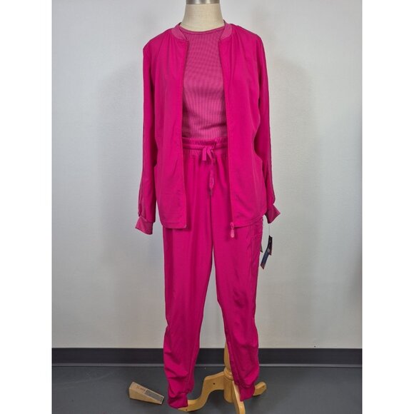 Whitecross Fit Women's XS Scrubs Set Long Sleeve Tee, Pants & Jacket Fuchsia - Picture 1 of 16